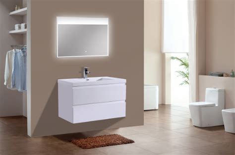 Keetchen Oslo 30″ High Gloss White Wall Mounted Modern Bathroom Vanity