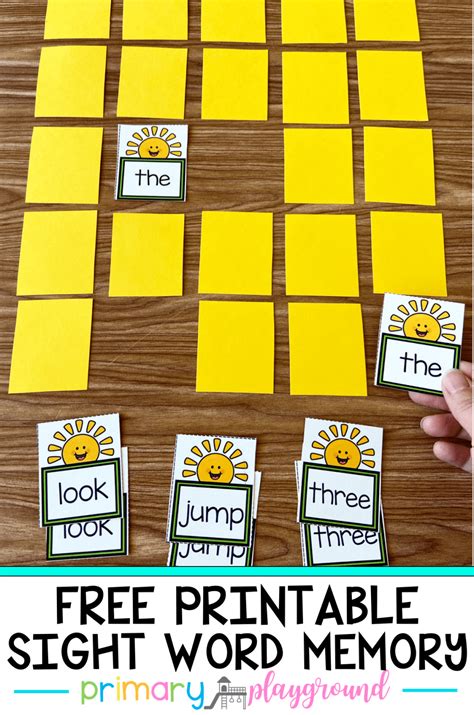 Sunshine Sight Word Memory Game Primary Playground