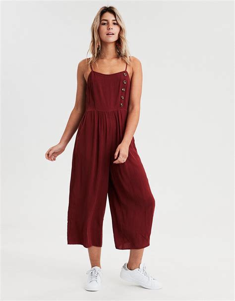 Ae Striped Button Front Jumpsuit Rust American Eagle Outfitters