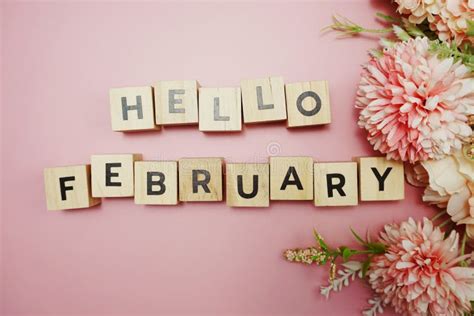 Hello February Alphabet Letter With Space Copy On Pink Background Stock
