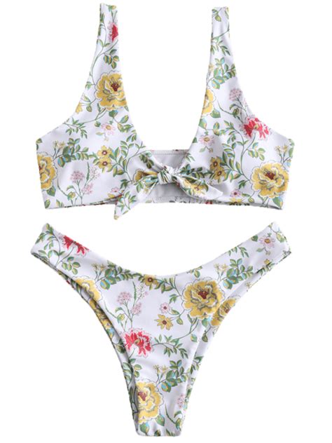 zaful floral tied bikini set white l bikinis bikini set online shopping clothes women