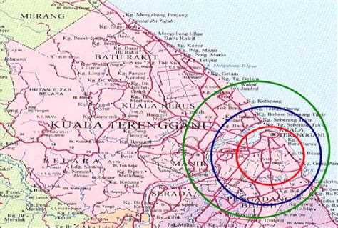 Click on a destination to view it on map. Map of Kuala Terengganu and sampling zones; (red-town ...