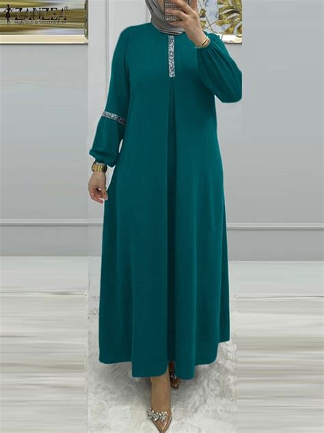zanzea muslim long dress ramadan robe isamic clothing abayas for women long sleeve solid