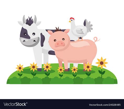Cow Pig And Chicken Animals Farm Royalty Free Vector Image