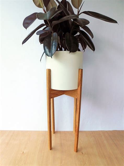 Extra Tall Mid Century Modern Plant Stand In Oak Wood Etsy Mid