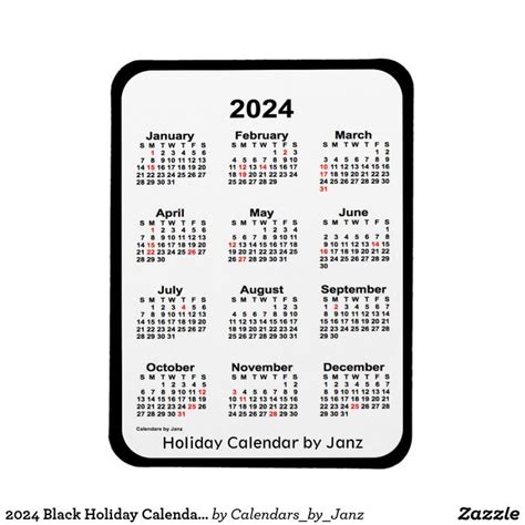 2024 Black Holiday Calendar By Janz Magnet Zazzle Holiday Calendar