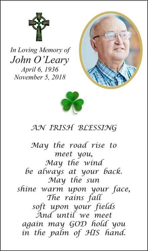 Irish Blessing Prayer Card Funeral Blogs