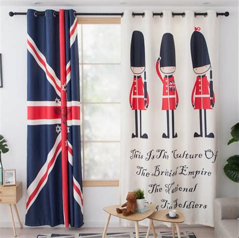 Nordic Cartoon British Flag Printed Blackout Curtains For Kids Room