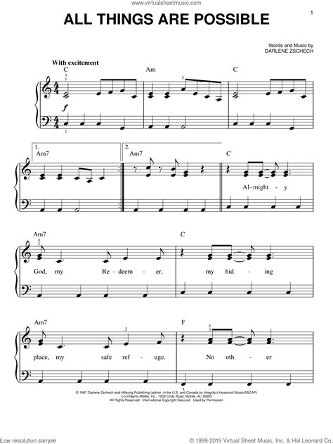 In reality piano notes and piano keys are not the same. Zschech - All Things Are Possible sheet music for piano solo