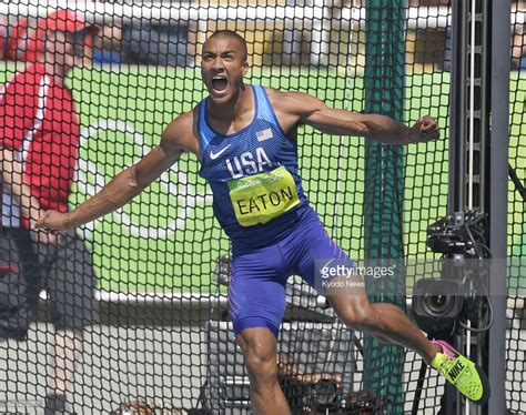 ashton eaton of the united states participates in the decathlon discus event en route to winning