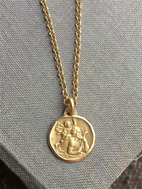 18k Gold St Christopher Medal Necklace Vintage Catholic French
