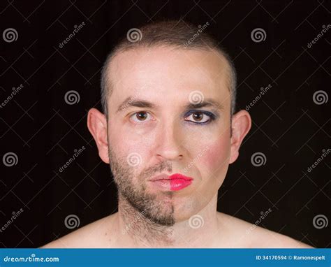 Portrait Of A Man With Half Face Makeup As A Woman Stock Photo Image