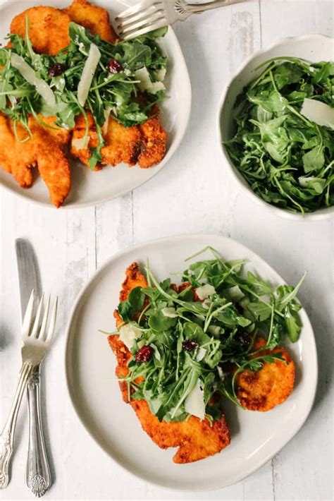 Place flour and eggs in separate bowls; Chicken Milanese with Arugula Salad - Whatcha Cooking Good ...