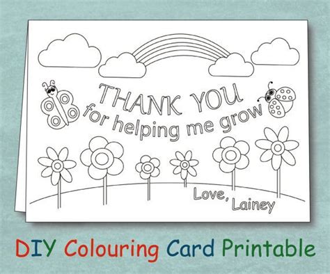 Personalized Coloring Teacher Thank You Card Printable Custom Daycare
