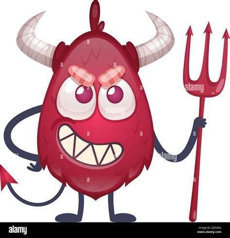 Personaje De Dibujos Animados De Color Rojo Diablo Con Cuernos Y Cola