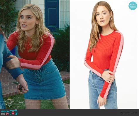 Wornontv Taylors Red Sweater And Denim Skirt On American Housewife