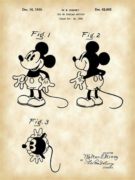 Walt Disney Mickey Mouse Patent 1929 Vintage Art Print By Stephen Younts