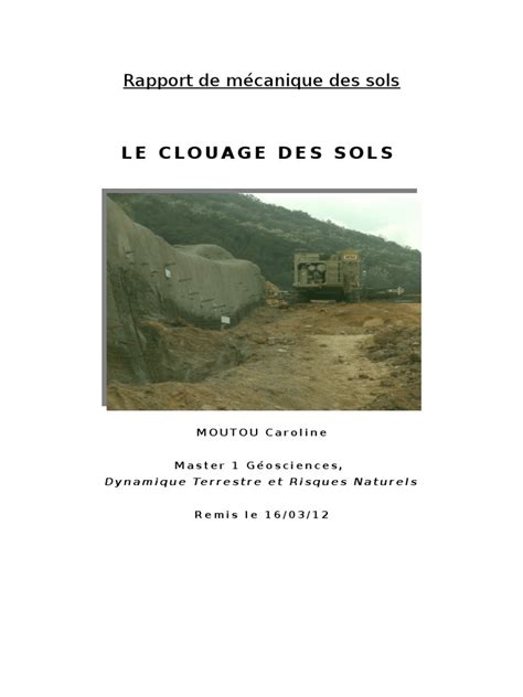 Rapport Gc3a9otechnique Sur Les Clous Caroline Moutou Pdf