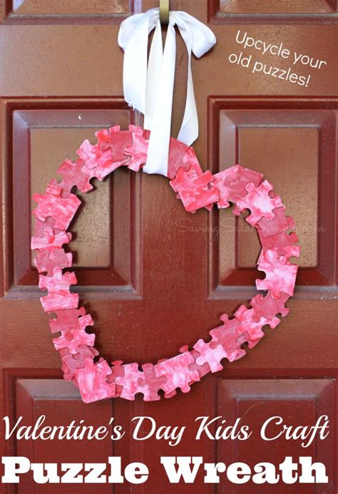 Valentines Day Kids Craft Puzzle Wreath