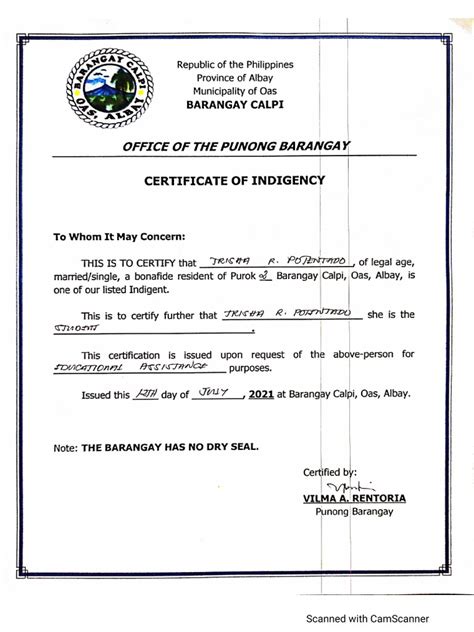 Certificate Of Indigency Pdf