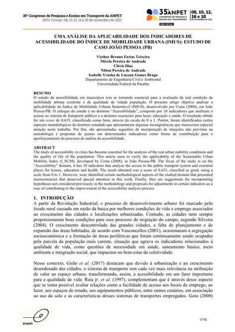 PDF UMA ANÁLISE DA APLICABILIDADE DOS INDICADORES DE ACESSIBILIDADE DO ÍNDICE DE MOBILIDADE