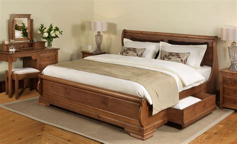French Style Oak Sleigh Bed