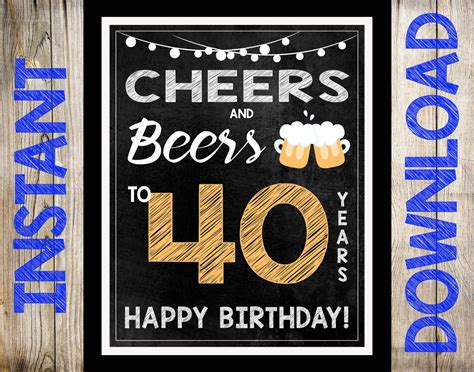 Huge 16x20 Cheers And Beers 40th Birthday Party Chalkboard Sign