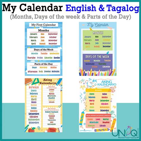 UNIQ Laminated Educational Wall Chart My Calendar Months Days Weeks