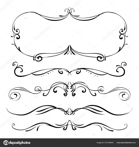 Hand Drawn Vector Vintage Swirl Borders Frames Set Stock Vector Image