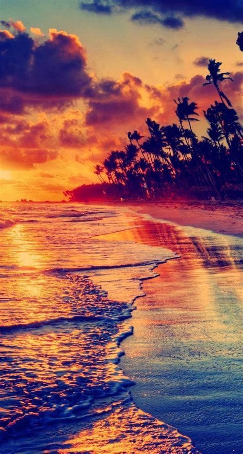 Download Beach Sunset On Awesome Phone Wallpaper