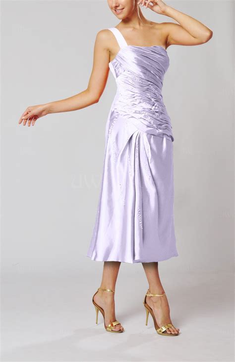 Lavender Elegant Column One Shoulder Sleeveless Tea Length Little Black
