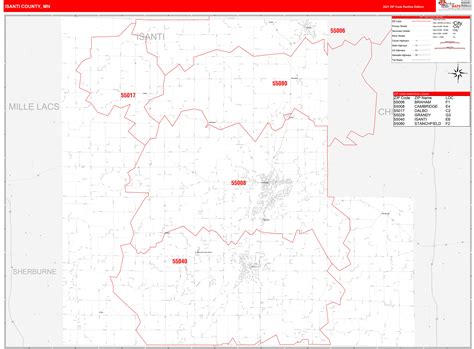 Isanti County Mn Zip Code Wall Map Red Line Style By Marketmaps Mapsales