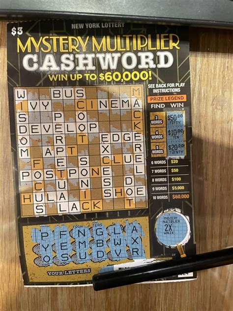 $100 Winner ! Ny lotto $3 mystery multiplier Cashword ticket #24 white