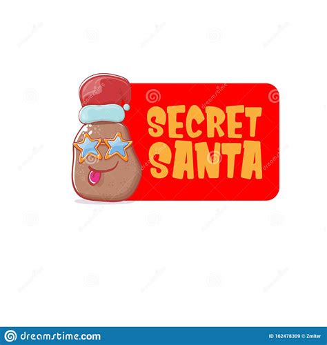 Secret Santa Claus Label With Funky Brown Cute Little Kawaii Santa