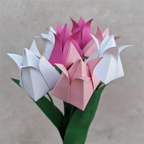 Origami Paper Tulips Bouquet Spring Flowers Table Decoration Etsy