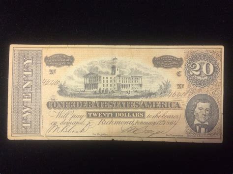 Authentic 1862 20 Dollar Confederate States Of America Civil War Bill