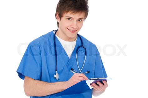 Young Nurse Boy With Notepad Stock Photo Colourbox