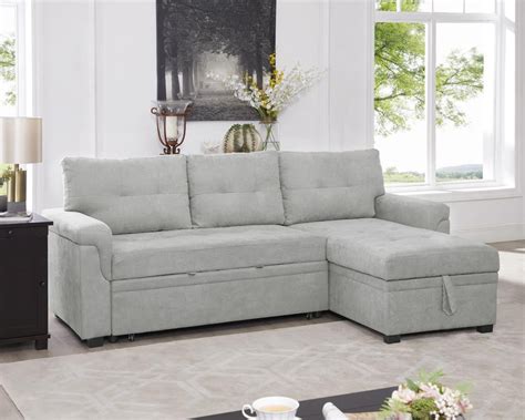 naomi home laura reversible sleeper sectional sofa storage chaise color gray fabric velvet