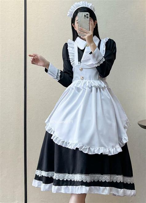 Victorian Servant Housekeeper Dress Maid Apron Dress Headwear Cosplay