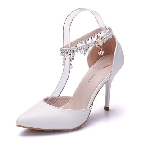 Women High Heels Pumps Pointed Toe Leather Tassel White Wedding Shoes Stiletto Heel 9cm Summer