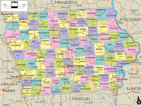 Iowa Counties Road Map Usa