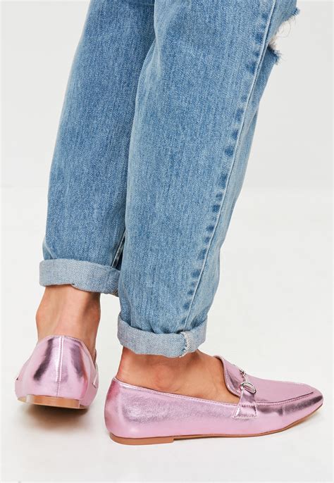 Missguided Pink Metallic Buckle Loafers Lyst