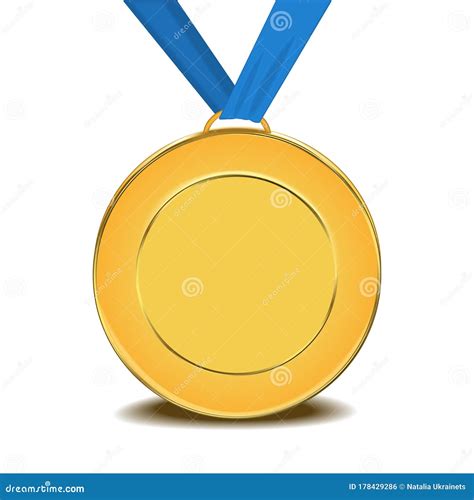 Gold Medal On Blue Ribbon Stock Vector Illustration Of Icon 178429286