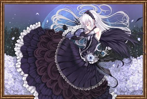 Doll Dress Feathers Flowers Gloves Moon Petals Red Eyes Rozen Maiden