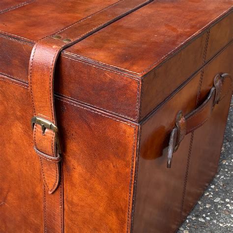 Sold Contemporary Made Leather Storage Trunk With Lined Interior