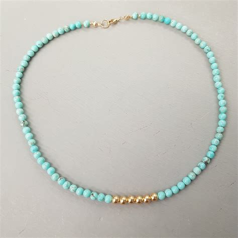 Turquoise Necklace Choker K Gold Fill Or Sterling Silver Etsy