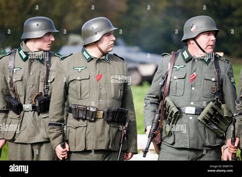 Three Uniformed German Soldier Soldiers Ww2 Military Reenactor
