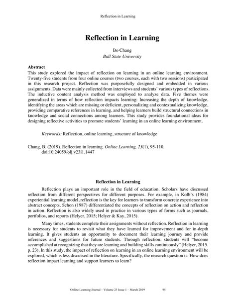Pdf Reflection In Learning