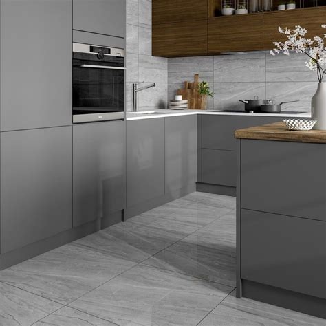 Beautify your space by installing. Comet mid grey marble effect gloss wall and floor tile ...