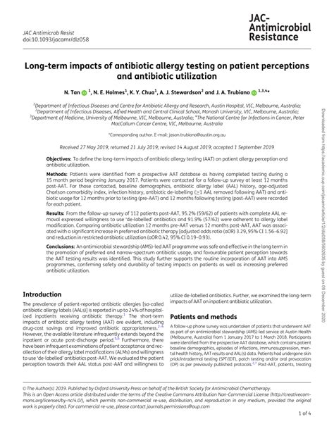 Pdf Long Term Impacts Of Antibiotic Allergy Testing On Patient